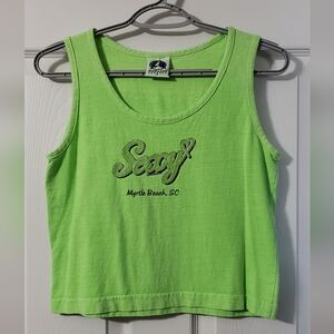 Women's Avalon Apparel Neon Green Cropped Tank-Top with "Sexy" Myrtle Be…